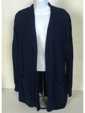 Faded Glory Cardigan Sweater Size XL 16  18 Navy Blue Front Pockets Long Sleeves